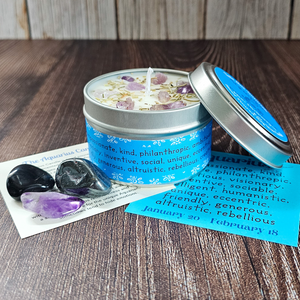 Candle and crystals gift set for zodiac sign Aquarius 