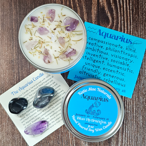 Aquarius candle and crystals gift set 