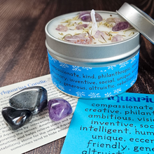 Load image into Gallery viewer, Candle and gemstone gift set for zodiac sign Aquarius 
