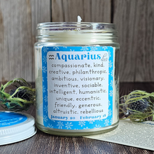 Load image into Gallery viewer, Aquarius candle with crystals 
