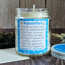 Load image into Gallery viewer, Aquarius candle with amethyst crystals 

