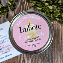 Load image into Gallery viewer, Imbolc candle with crystals 
