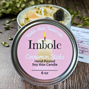 Cinnamon scented soy wax candle for Imbolc