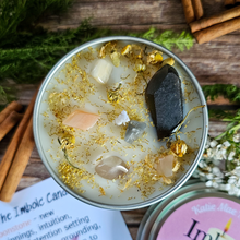 Load image into Gallery viewer, Imbolc soy candle with crystals
