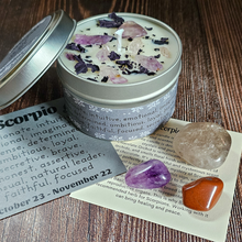 Load image into Gallery viewer, Scorpio candle and crystals gift set 
