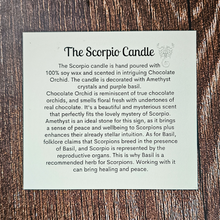 Load image into Gallery viewer, Scorpio candle description card 
