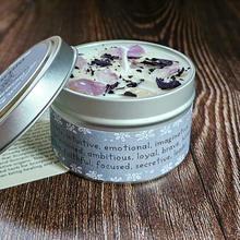 Load image into Gallery viewer, Scorpio soy wax candle with amethyst crystals 
