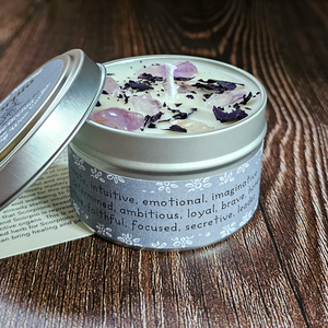 Scorpio soy wax candle with amethyst crystals 