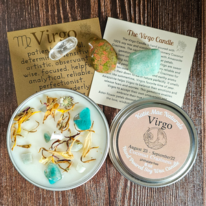 Virgo gift set with soy candle and gemstones