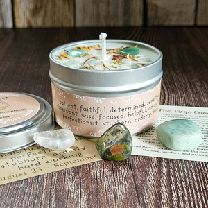 Candle and crystals gift set for zodiac sign Virgo 