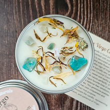 Load image into Gallery viewer, Virgo soy candle with gemstones
