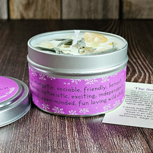 Load image into Gallery viewer, Sagittarius soy candle with crystals 
