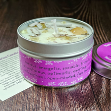 Load image into Gallery viewer, Sagittarius soy candle with crystals 
