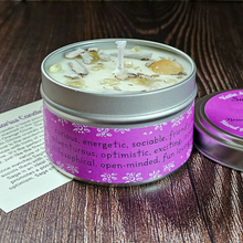 Load image into Gallery viewer, Sagittarius soy candle with citrine crystals 
