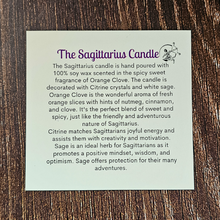 Load image into Gallery viewer, Sagittarius candle description card 
