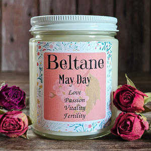 Beltane candle with crystals