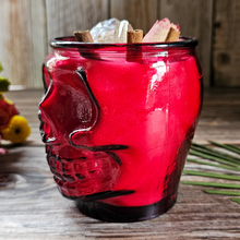 Load image into Gallery viewer, Cinnamon Sticks Red Skull Candle - Recycled Glass - 15 oz
