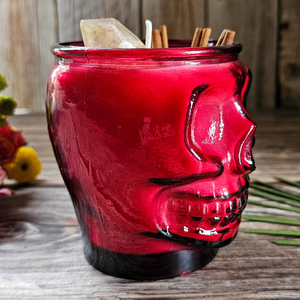 Cinnamon Sticks Red Skull Candle - Recycled Glass - 15 oz