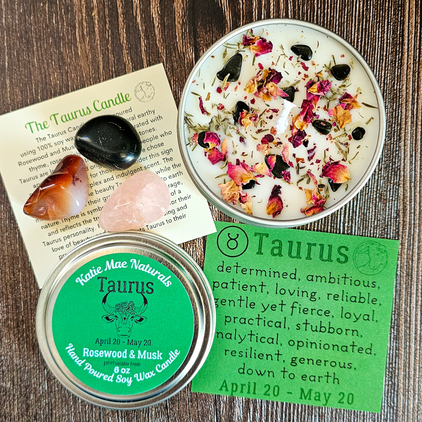 Taurus candle and crystals gift set 
