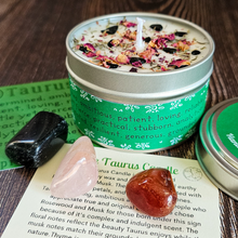 Load image into Gallery viewer, Taurus candle and crystals gift set 
