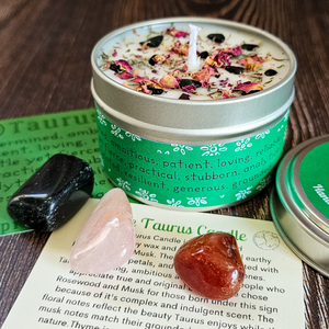 Taurus candle and crystals gift set 