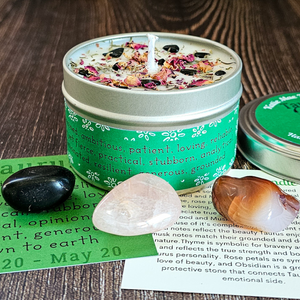 Taurus soy candle and gemstones gift set
