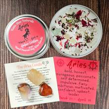 Load image into Gallery viewer, Aries candle and crystals gift set 
