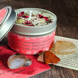 Soy candle and crystals for zodiac sign Aries