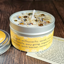 Load image into Gallery viewer, Gemini soy candle with crystals 
