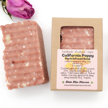 Load image into Gallery viewer, California Poppy Herb Infused Soap with Rose Clay - Geranium and Ylang Ylang Scent
