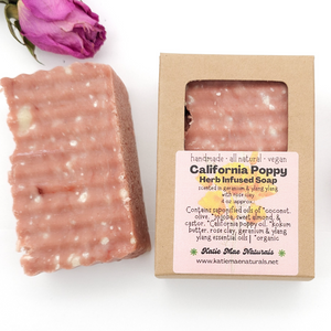 California Poppy Herb Infused Soap with Rose Clay - Geranium and Ylang Ylang Scent