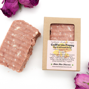 California Poppy Herb Infused Soap with Rose Clay - Geranium and Ylang Ylang Scent