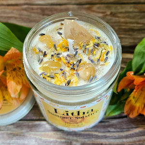 Summer solstice soy wax candle with crystals 