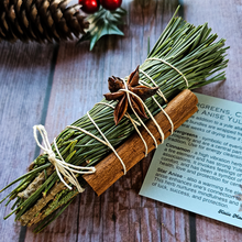 Load image into Gallery viewer, Small fresh evergreen bundle for Yule decor with cinnamon and star anise
