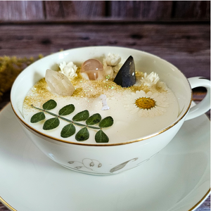 Ginger Jasmine Tea Cup Candle with Crystals