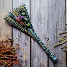 Load image into Gallery viewer, Blue small decorative broom with dried flowers
