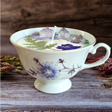 Load image into Gallery viewer, Tea cup candle with amethyst crystals 
