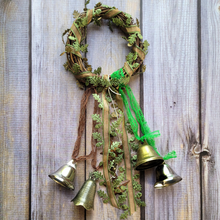 Load image into Gallery viewer, Witches bells door wreath with oak leaf ribbon
