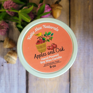 Apples and Oak scented soy wax candle for Mabon