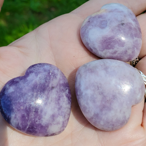 Small carved purple lepidolite heart