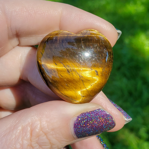 Small Gold Tigers Eye Carved Gemstone Heart - 30mm