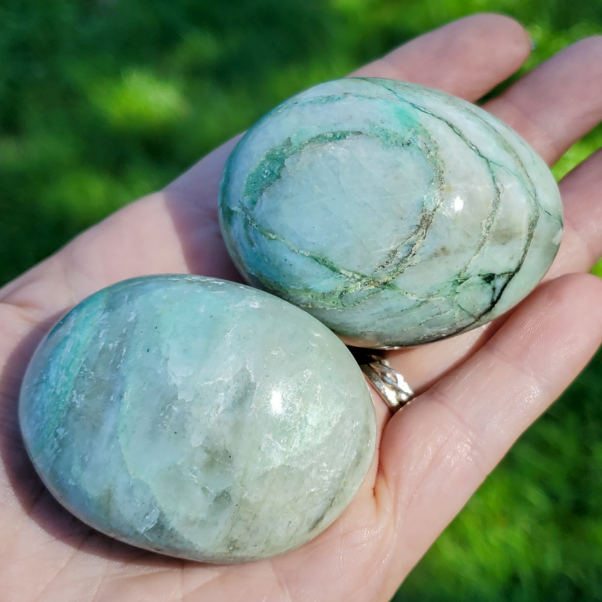 Green Moonstone Palm Stones 
