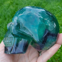 Load image into Gallery viewer, Large rainbow fluorite skull carving 
