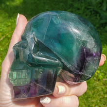 Load image into Gallery viewer, Large rainbow fluorite skull carving 
