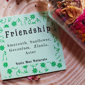 Friendship bottle, dried herbs and flowers with symbolism of friendship