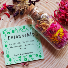 Load image into Gallery viewer, Friendship bottle, dried herbs and flowers with symbolism of friendship
