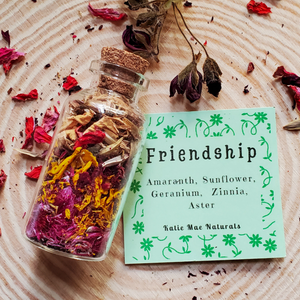 Friendship bottle, dried herbs and flowers with symbolism of friendship