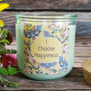I choose happiness affirmation candle with crystals