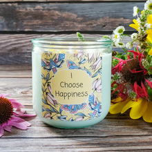 Load image into Gallery viewer, I choose happiness affirmation candle with crystals

