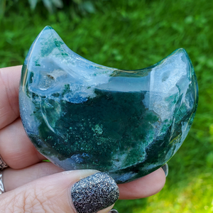 Moss Agate Carved Gemstone Moon - 2.5 inches